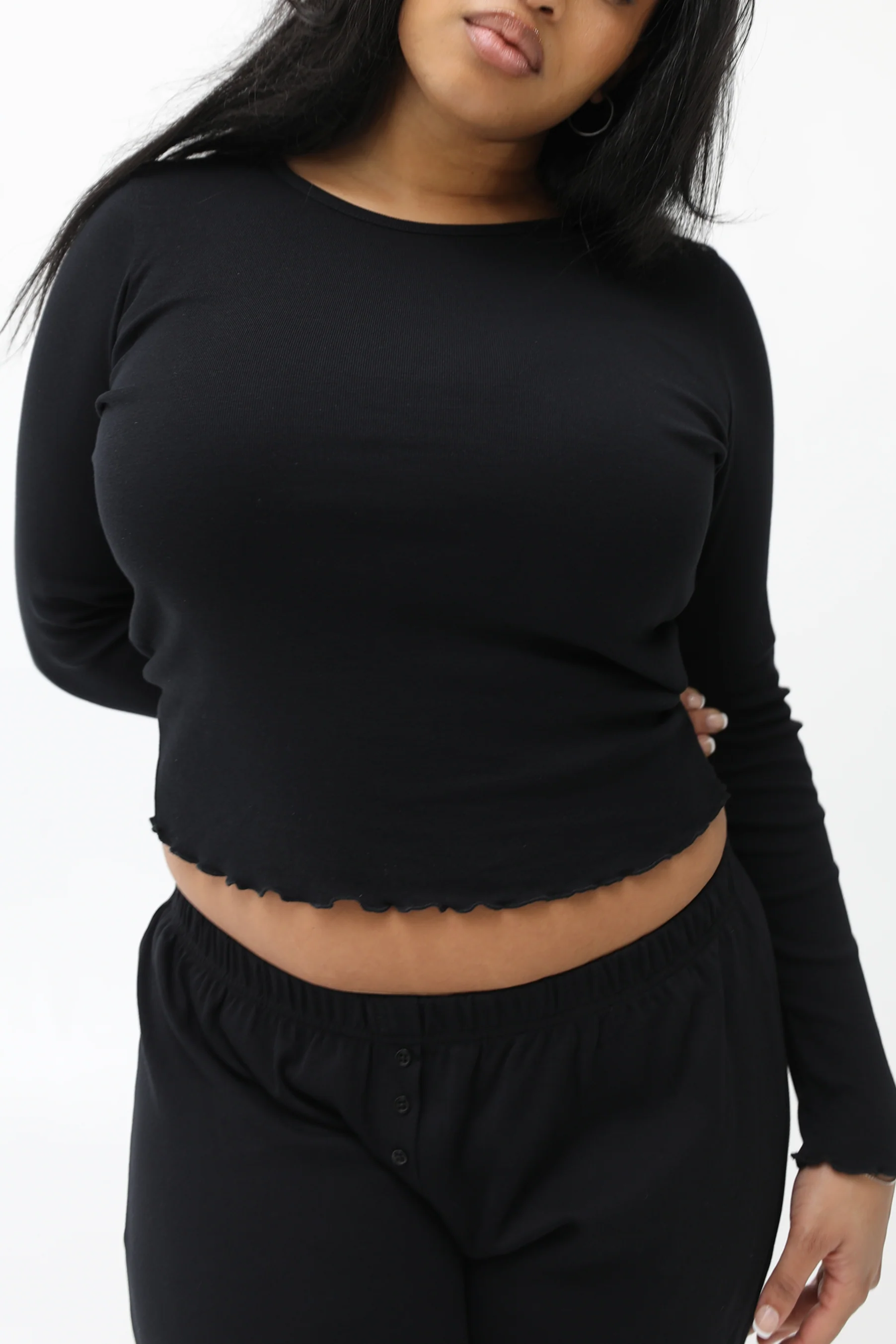 The Frilly Long Sleeve: Cotton Jersey Black - Image 5