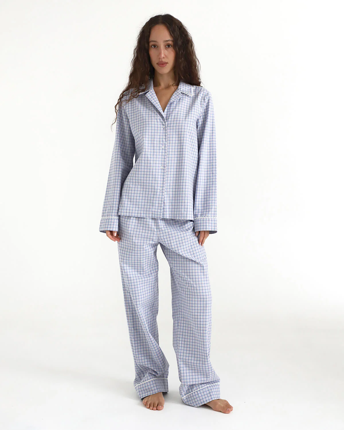 The Pajama Pant Set: French Poplin Blue Check - Image 3